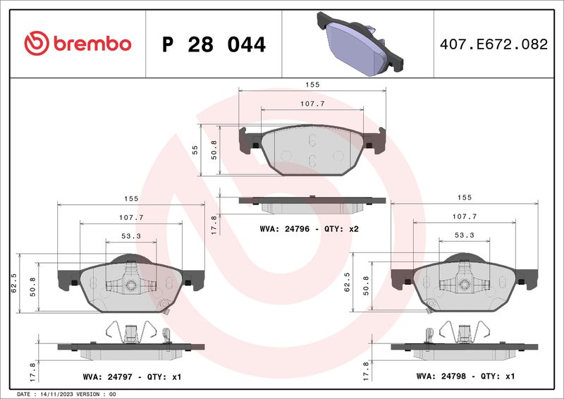 BREMBO P 28 044 Brake Pad Set, disc brake