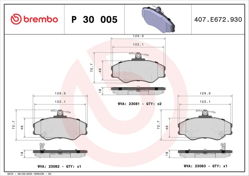 BREMBO P 30 005 Brake Pad Set, disc brake