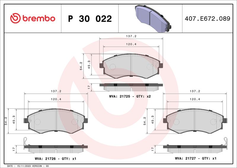 BREMBO P 30 022 Brake Pad Set, disc brake