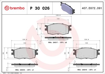 Brake Pad Set, disc brake BREMBO P 30 026