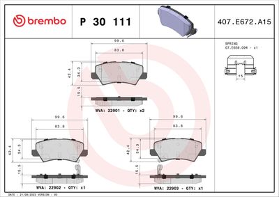 Brake Pad Set, disc brake BREMBO P 30 111