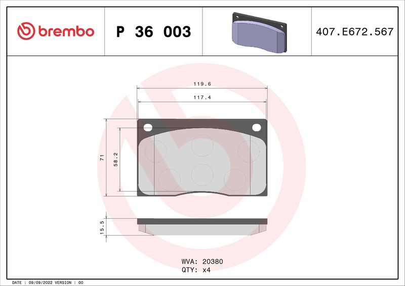 BREMBO P 36 003 Brake Pad Set, disc brake