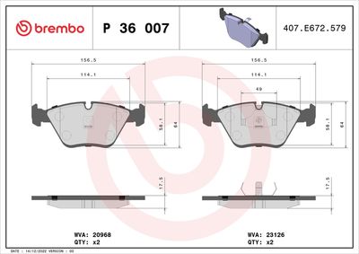 Brake Pad Set, disc brake BREMBO P 36 007