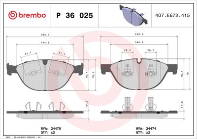 Brake Pad Set, disc brake BREMBO P 36 025