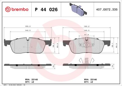 Brake Pad Set, disc brake BREMBO P 44 026