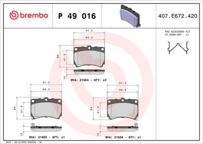 Brake Pad Set, disc brake BREMBO P 49 016