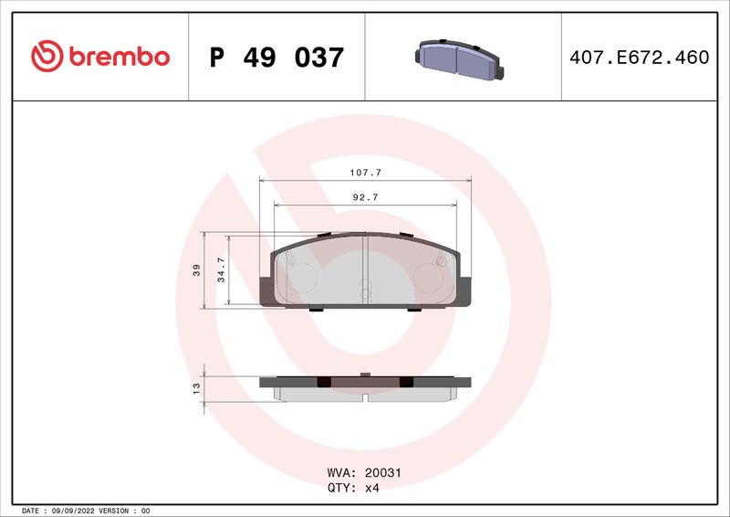 BREMBO P 49 037 Brake Pad Set, disc brake