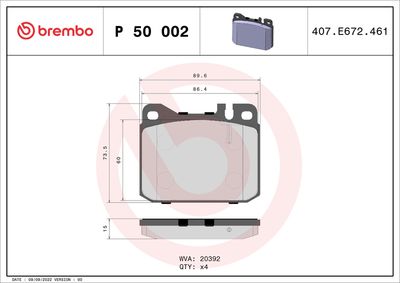 Brake Pad Set, disc brake BREMBO P 50 002