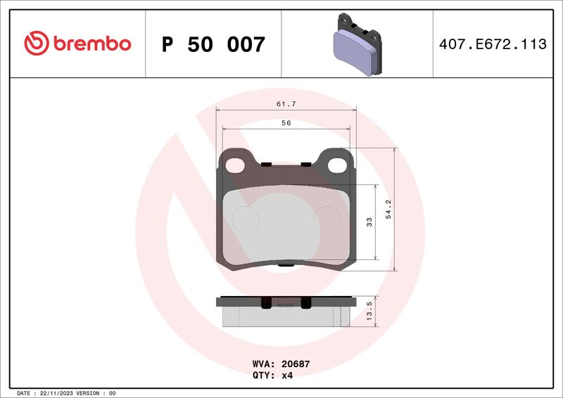 BREMBO P 50 007 Brake Pad Set, disc brake