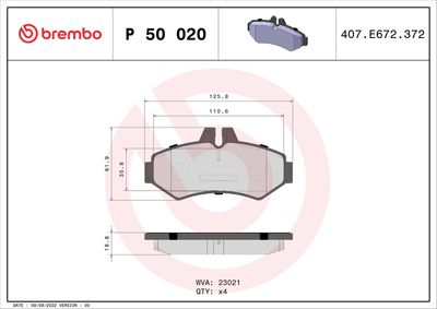 Brake Pad Set, disc brake BREMBO P 50 020