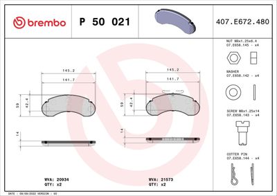 Brake Pad Set, disc brake BREMBO P 50 021