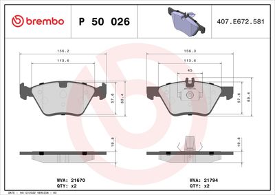 Brake Pad Set, disc brake BREMBO P 50 026