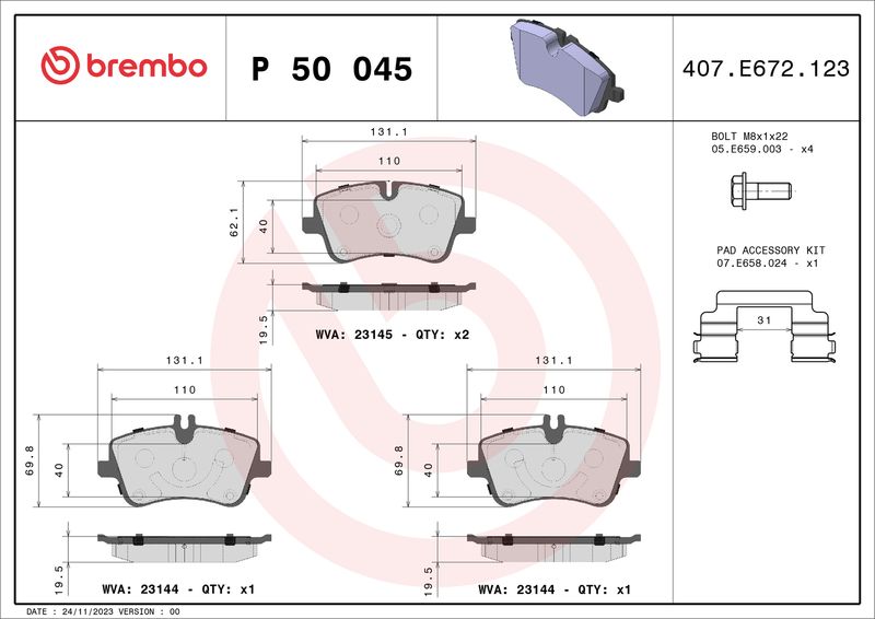 BREMBO P 50 045X Brake Pad Set, disc brake