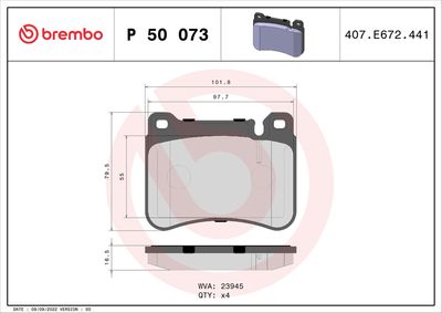 Brake Pad Set, disc brake BREMBO P 50 073X