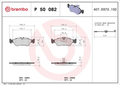 Brake Pad Set, disc brake BREMBO P 50 082