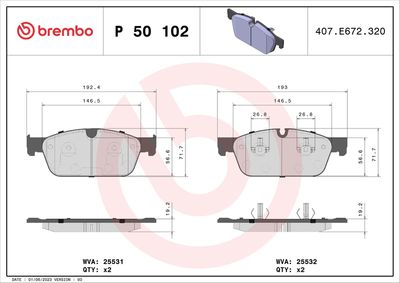 Brake Pad Set, disc brake BREMBO P 50 102