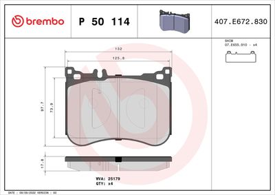 Brake Pad Set, disc brake BREMBO P 50 114