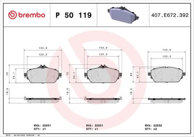 Brake Pad Set, disc brake BREMBO P 50 119