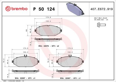 Brake Pad Set, disc brake BREMBO P 50 124