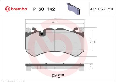 Brake Pad Set, disc brake BREMBO P 50 142