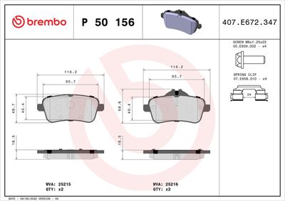 Brake Pad Set, disc brake BREMBO P 50 156