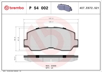 Brake Pad Set, disc brake BREMBO P 54 002