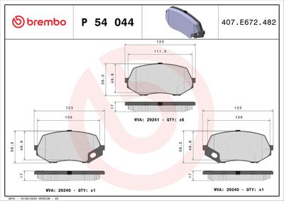 Brake Pad Set, disc brake BREMBO P 54 044