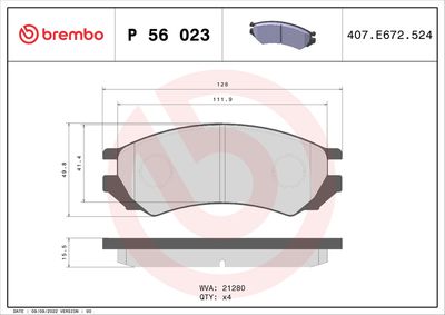 Brake Pad Set, disc brake BREMBO P 56 023