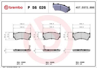 Brake Pad Set, disc brake BREMBO P 56 026