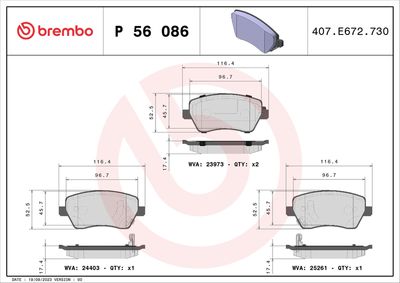 Brake Pad Set, disc brake BREMBO P 56 086