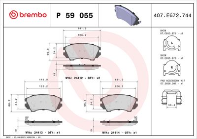 Brake Pad Set, disc brake BREMBO P 59 055X