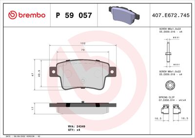 Brake Pad Set, disc brake BREMBO P 59 057