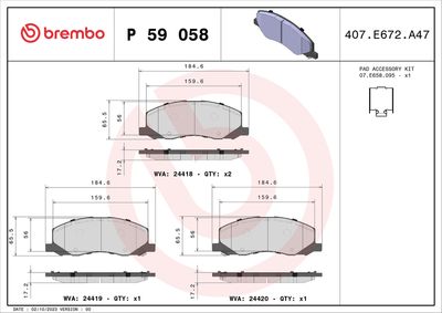 Brake Pad Set, disc brake BREMBO P 59 058