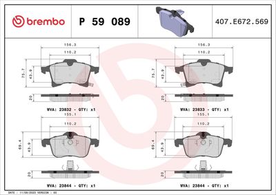 Brake Pad Set, disc brake BREMBO P 59 089