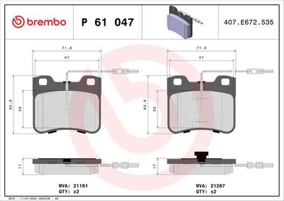 Brake Pad Set, disc brake BREMBO P 61 047