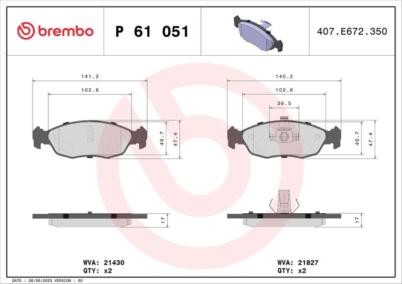 BREMBO P 61 051 Brake Pad Set, disc brake