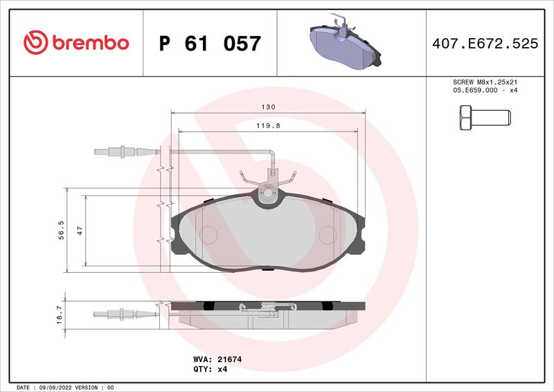 BREMBO P 61 057 Brake Pad Set, disc brake