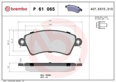 Brake Pad Set, disc brake BREMBO P 61 065