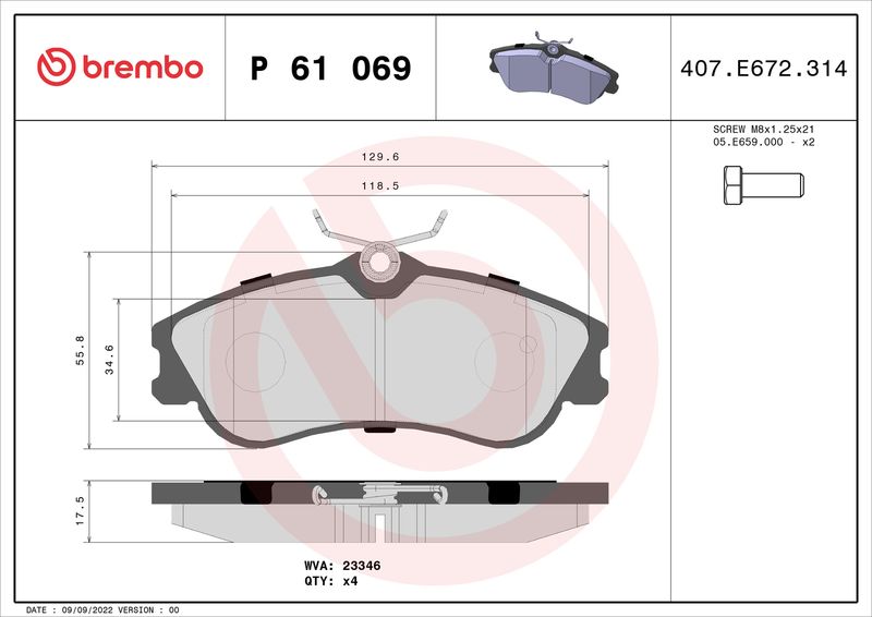 BREMBO P 61 069 Brake Pad Set, disc brake