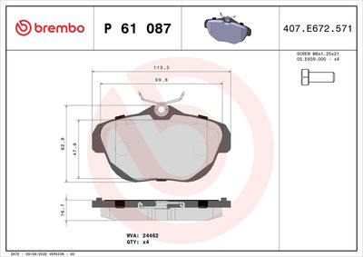 Brake Pad Set, disc brake BREMBO P 61 087