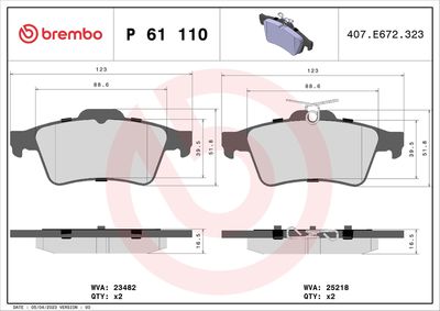 Brake Pad Set, disc brake BREMBO P 61 110