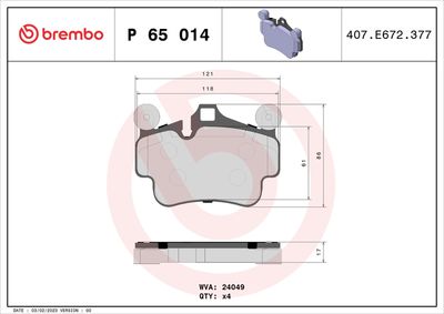 Brake Pad Set, disc brake BREMBO P 65 014