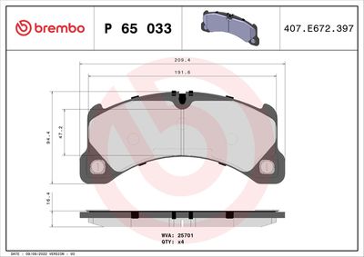 Brake Pad Set, disc brake BREMBO P 65 033