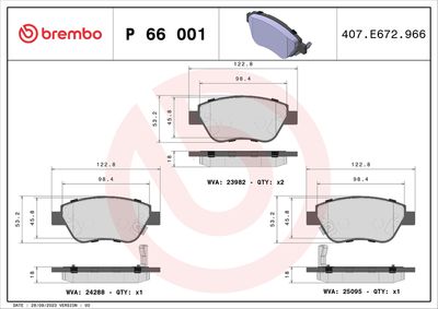 Brake Pad Set, disc brake BREMBO P 66 001