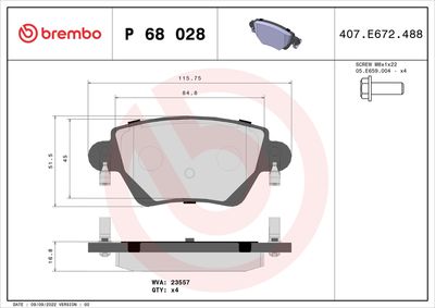 Brake Pad Set, disc brake BREMBO P 68 028