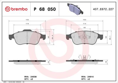 Brake Pad Set, disc brake BREMBO P 68 050X