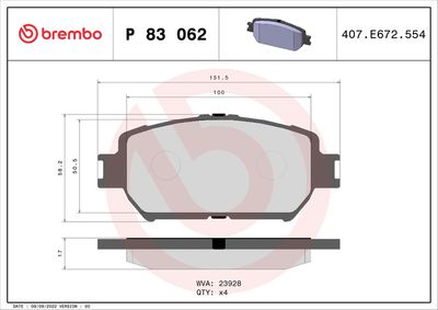 Brake Pad Set, disc brake BREMBO P 83 062