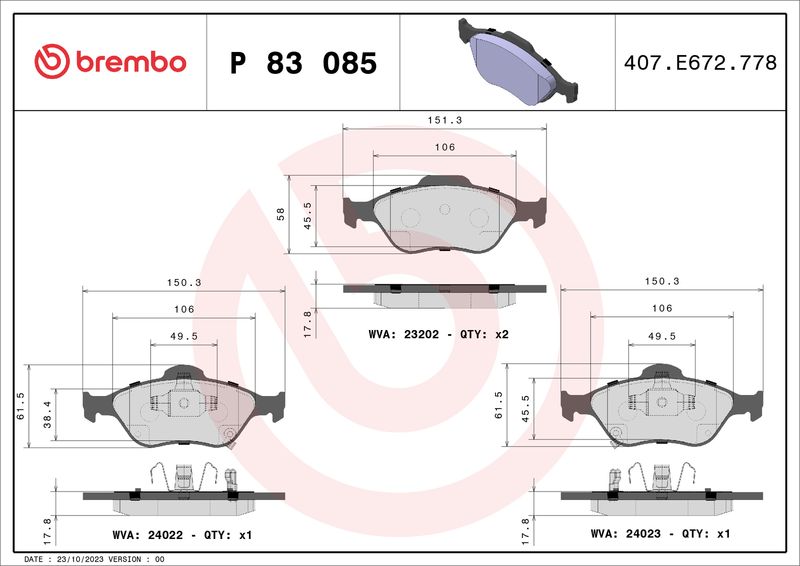 BREMBO P 83 085 Brake Pad Set, disc brake