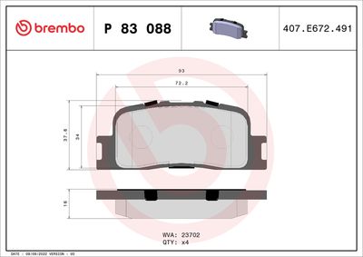 Brake Pad Set, disc brake BREMBO P 83 088