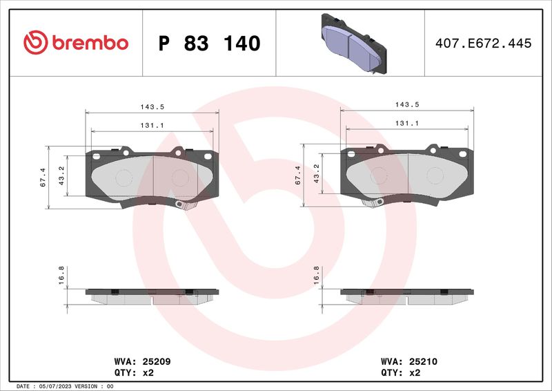 BREMBO P 83 140 Brake Pad Set, disc brake